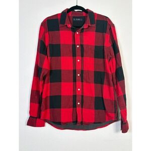 Lucky Brand Red Black Buffalo Plaid Cotton Button Down Shirt Womens Large L
